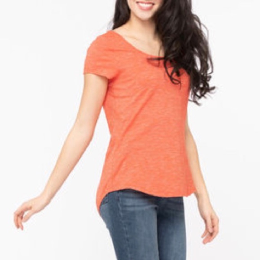 2/$15 Ricki’s Scoop Neck T-Shirt Orange White Size S NWT